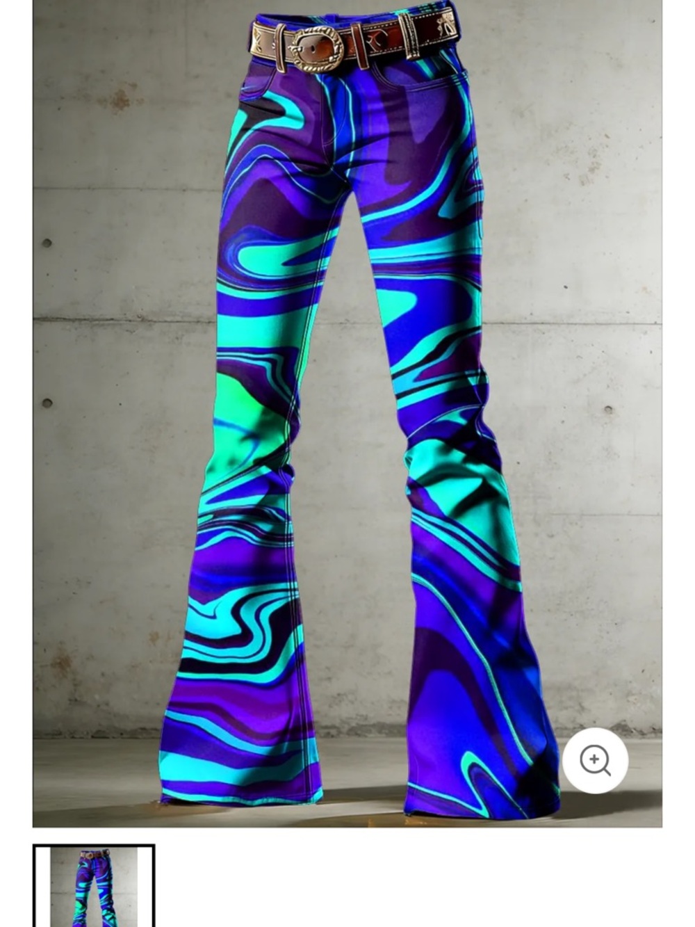 New Punkoutfit women’s Vibrant Swirl Flare Pants in Blue & Teal Sz M